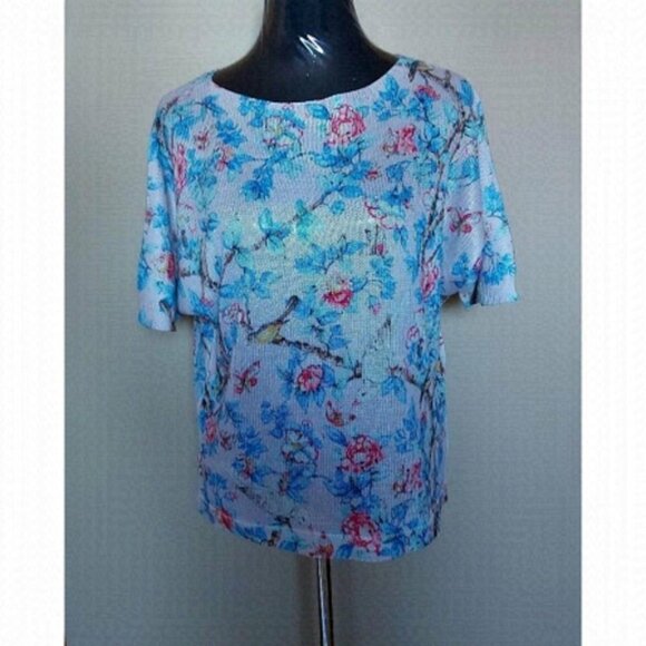 Spring Chic Floral & Bird Print Blouse LOGGIA De Tessitori Soft Boho Feminine - Picture 1 of 8